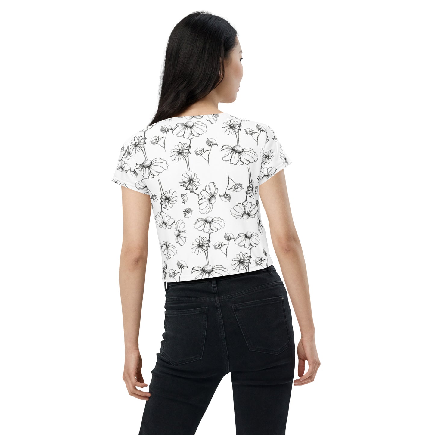 Black Wildflower All-Over Print Crop Tee