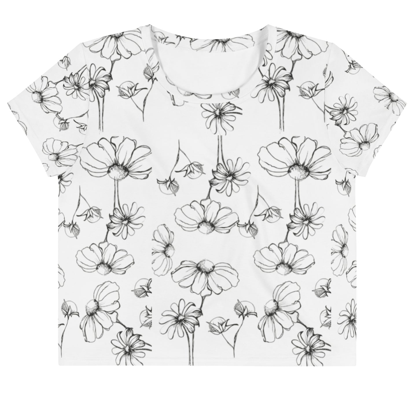 Black Wildflower All-Over Print Crop Tee