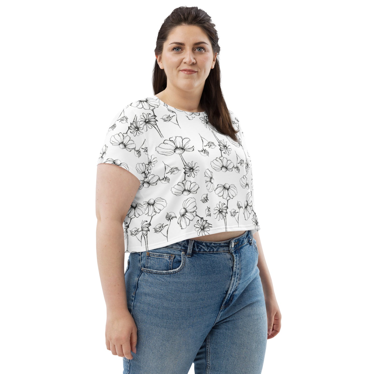 Black Wildflower All-Over Print Crop Tee