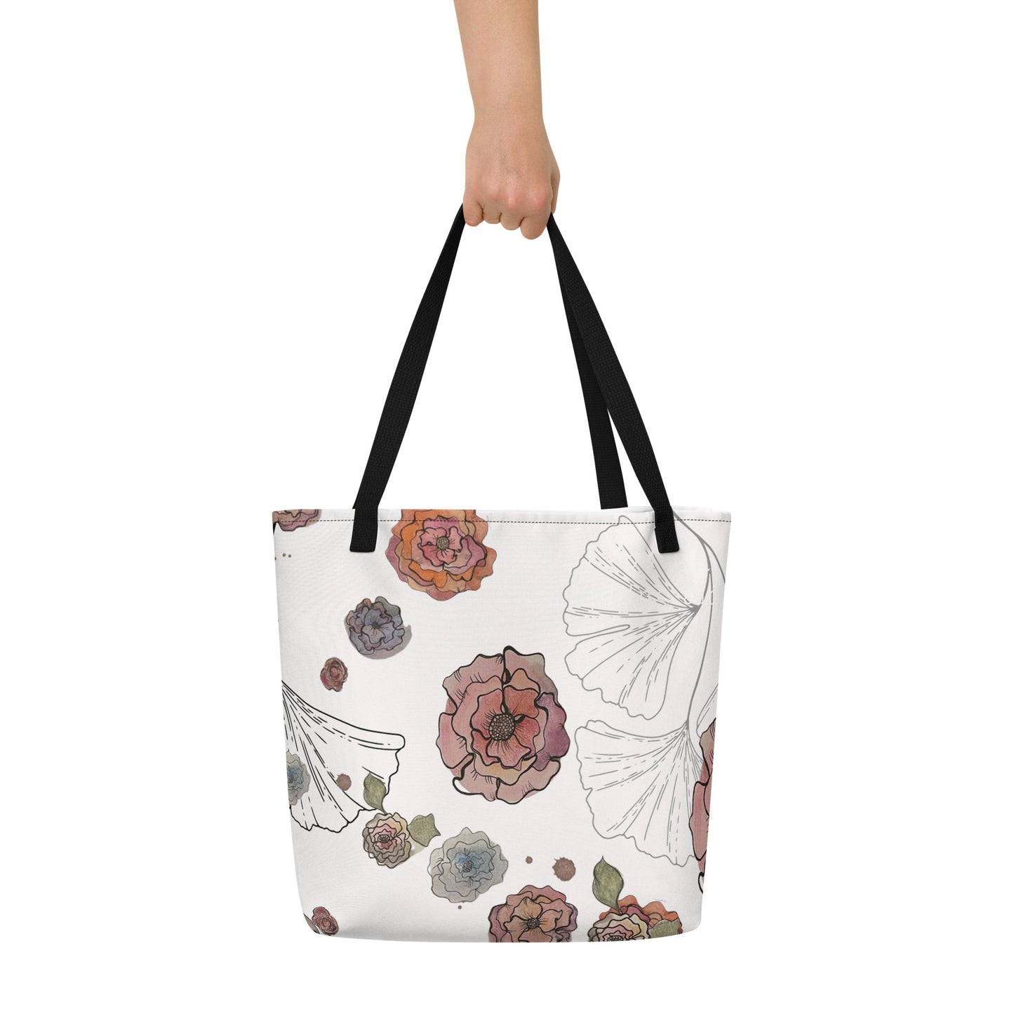 Colorful Watercolor Flower All-Over Print Large Tote Bag