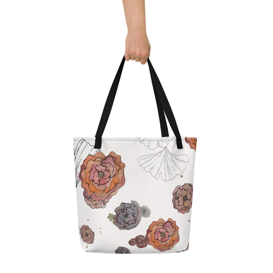 Colorful Watercolor Flower All-Over Print Large Tote Bag