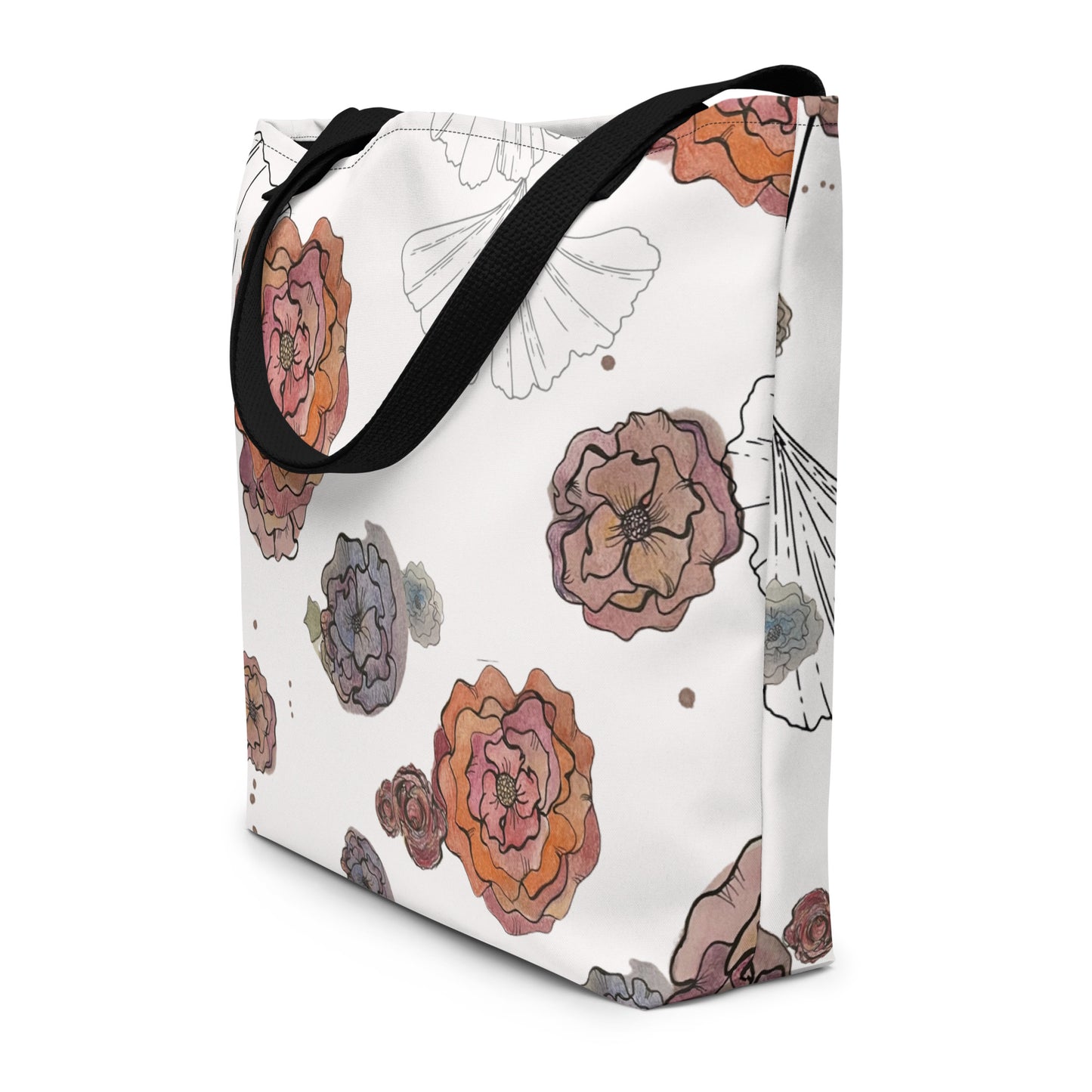 Colorful Watercolor Flower All-Over Print Large Tote Bag