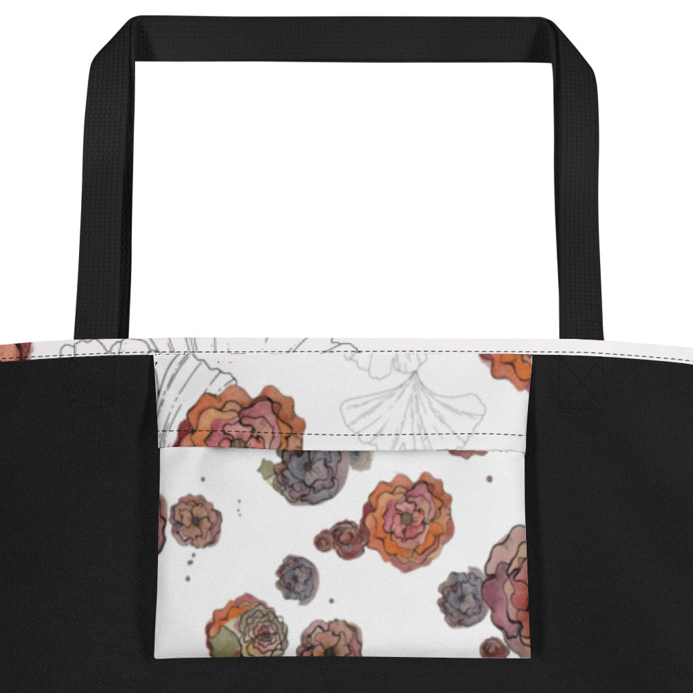 Colorful Watercolor Flower All-Over Print Large Tote Bag