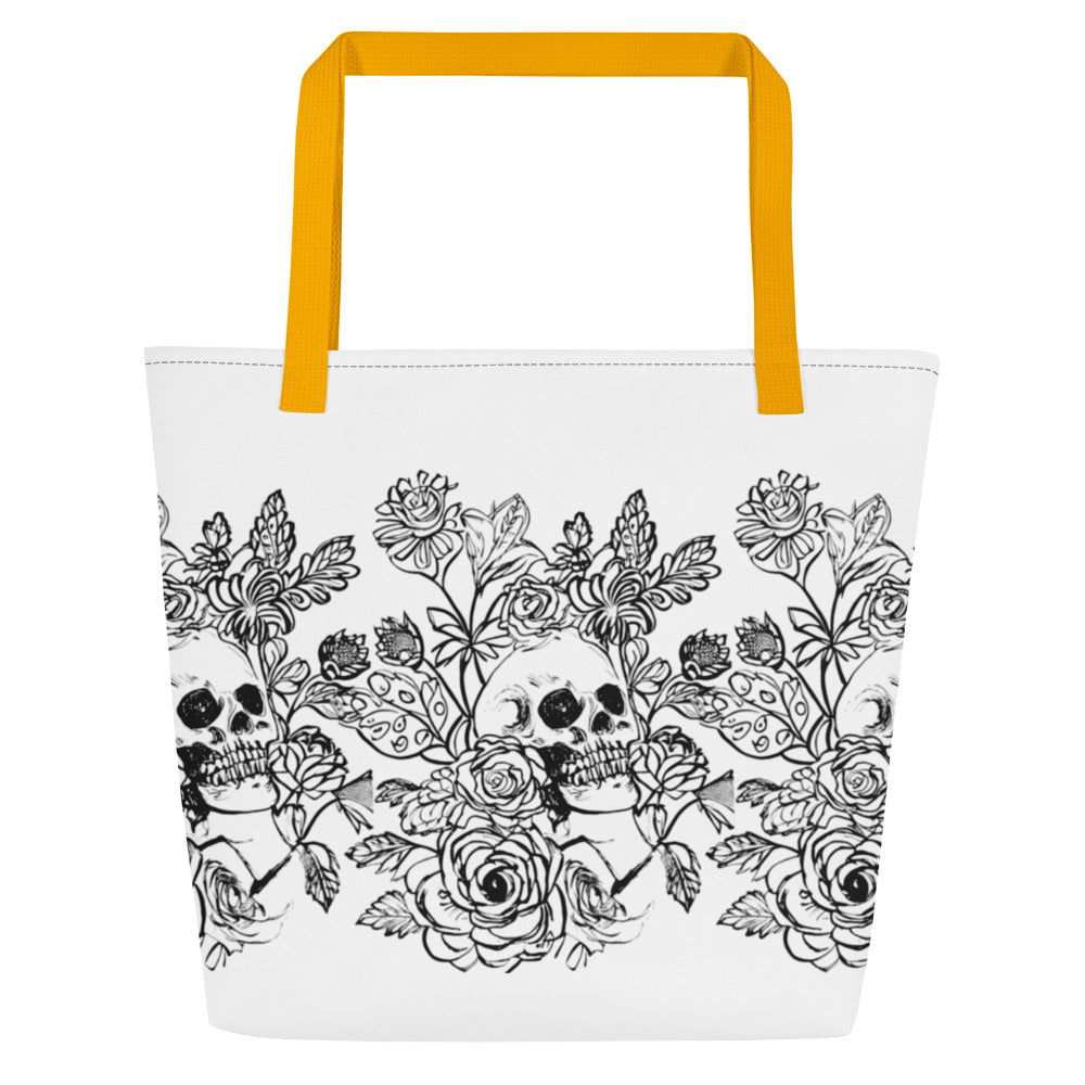 Skull and Flowers All-Over Print Large Tote Bag