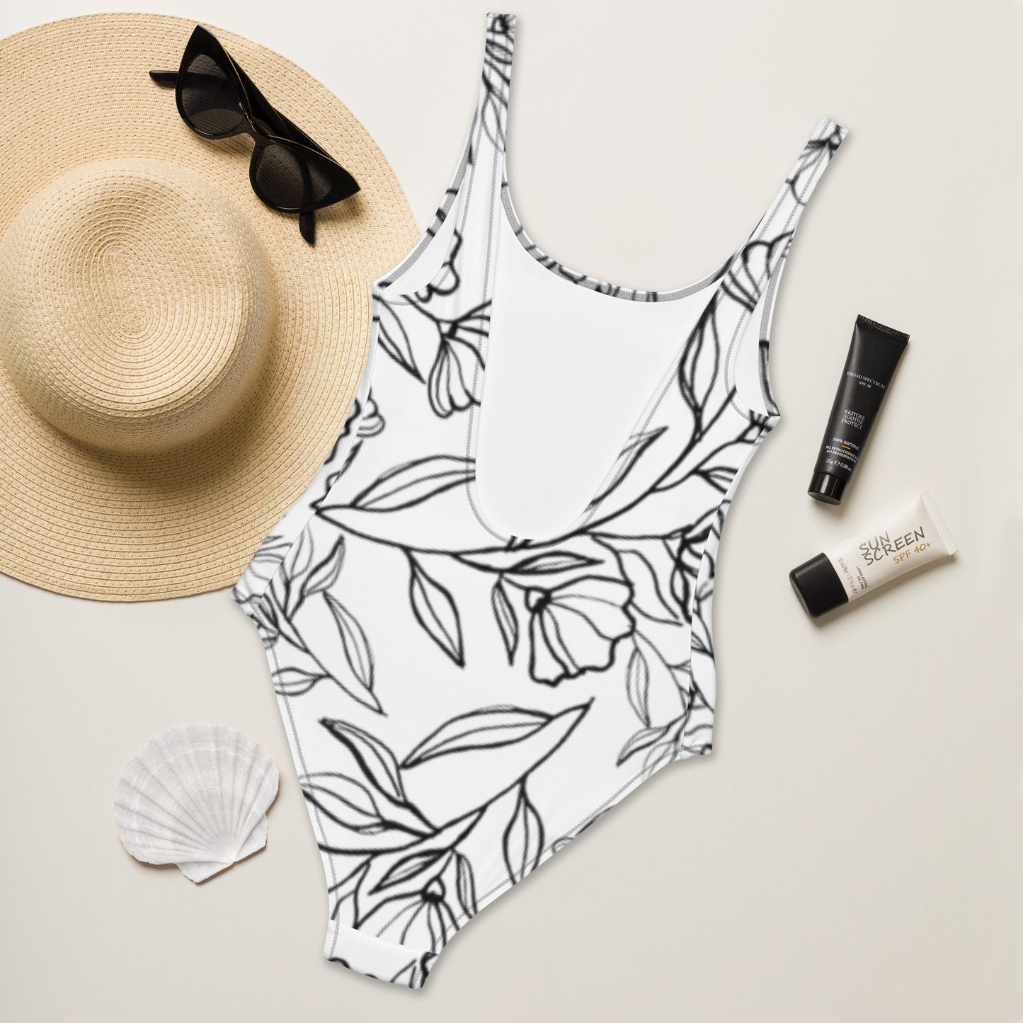 Black Floral One-Piece Swimsuit