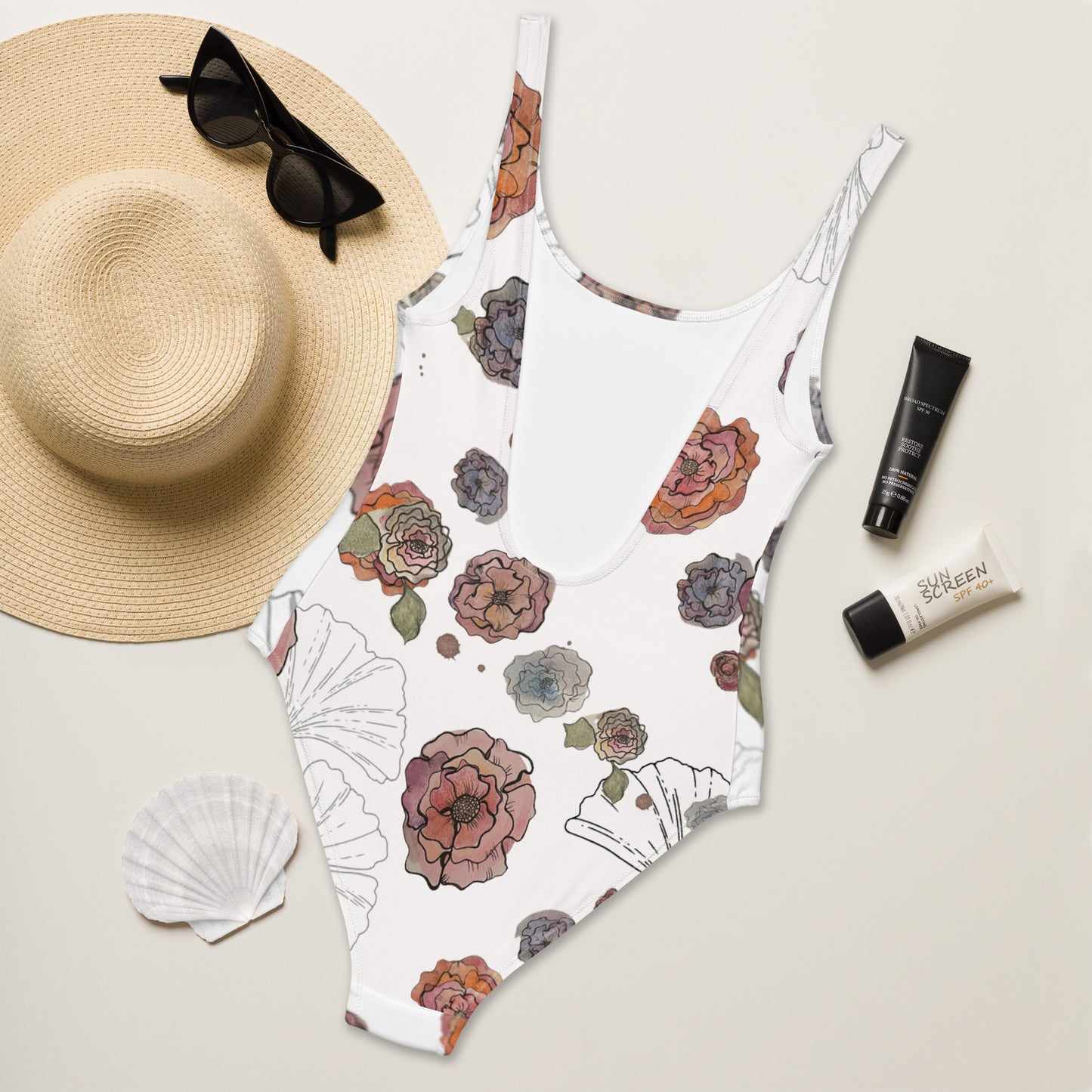 Colorful Watercolor Flower One-Piece Swimsuit