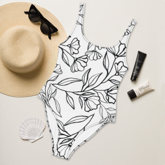 Black Floral One-Piece Swimsuit