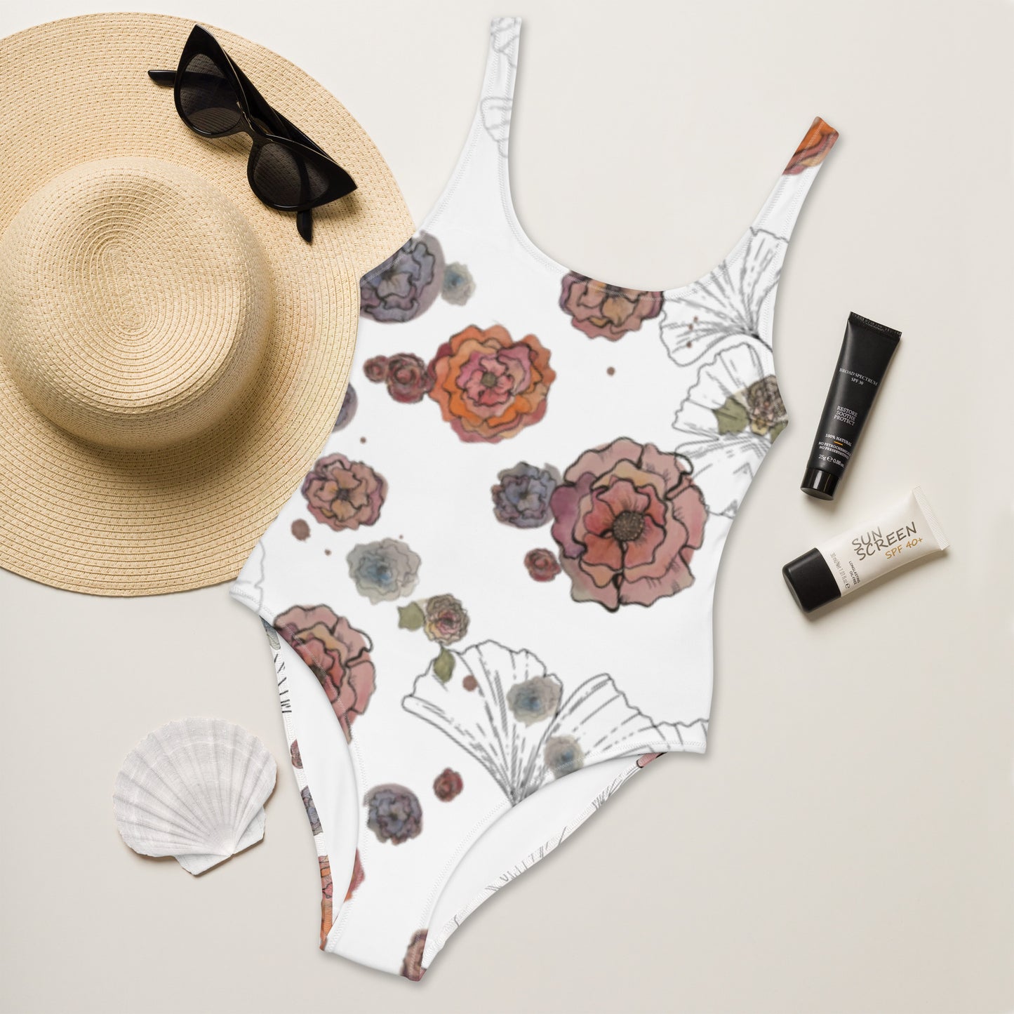 Colorful Watercolor Flower One-Piece Swimsuit