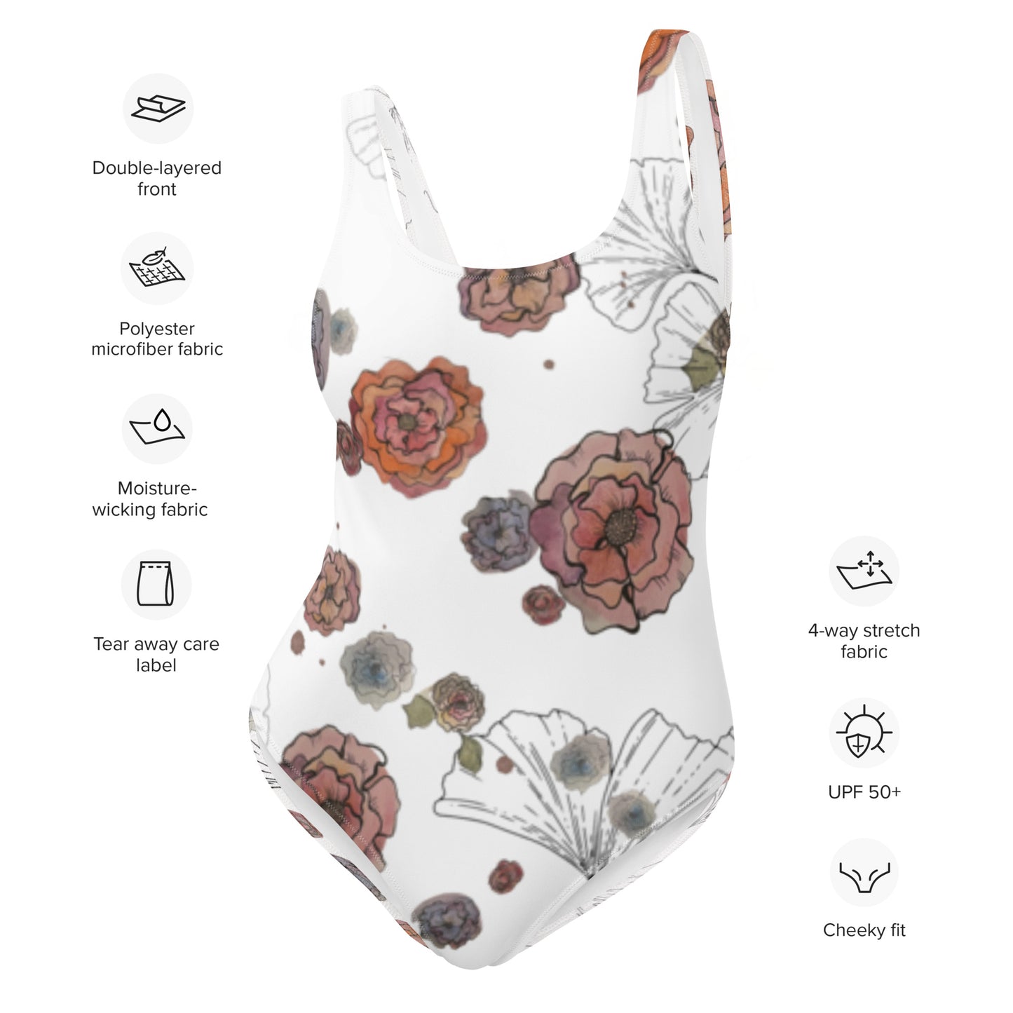 Colorful Watercolor Flower One-Piece Swimsuit