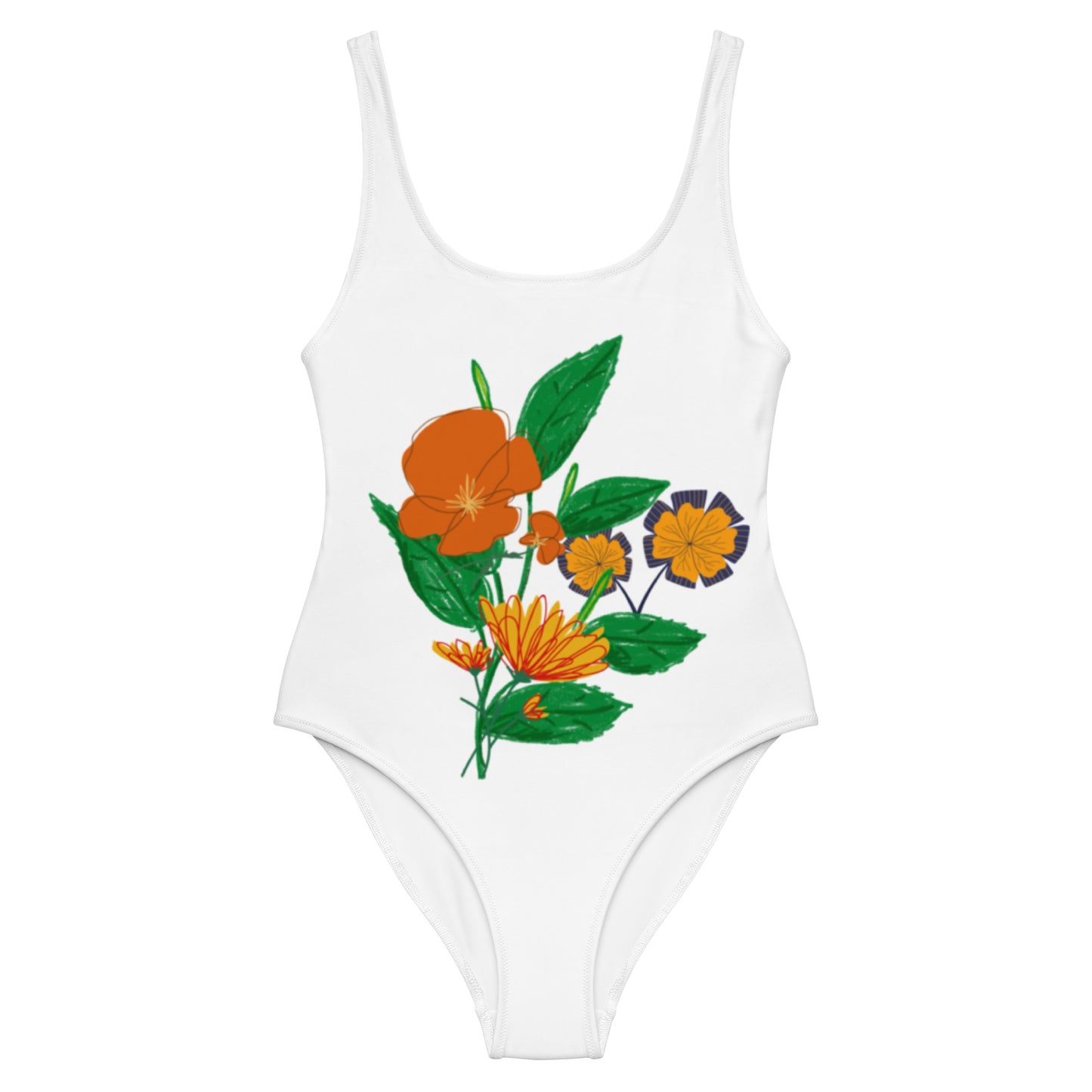 White Vibrant Flower One-Piece Swimsuit