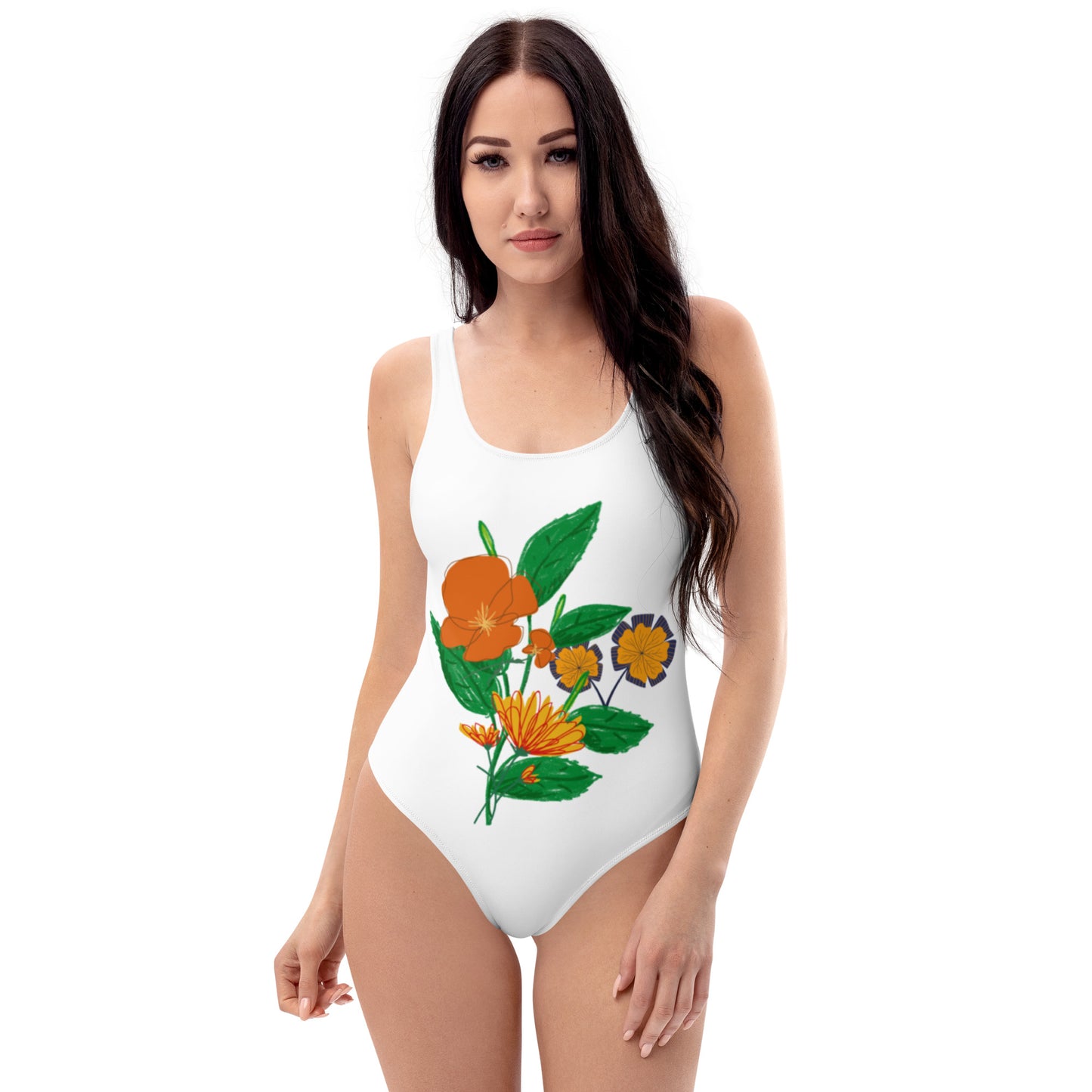 White Vibrant Flower One-Piece Swimsuit