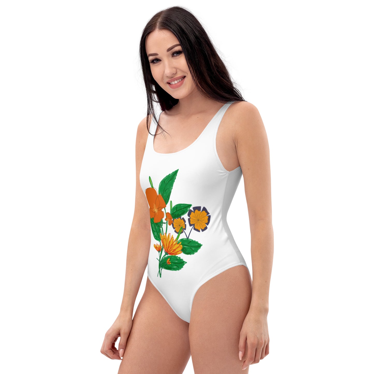 White Vibrant Flower One-Piece Swimsuit