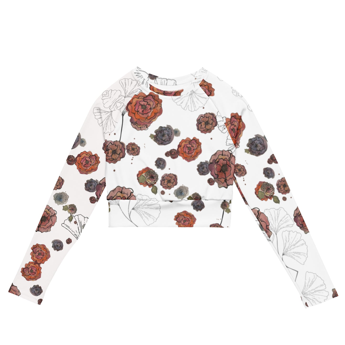 Colorful Watercolor Flower Recycled long-sleeve crop top