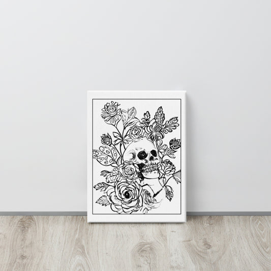 flower skull frame on canvas Canvas