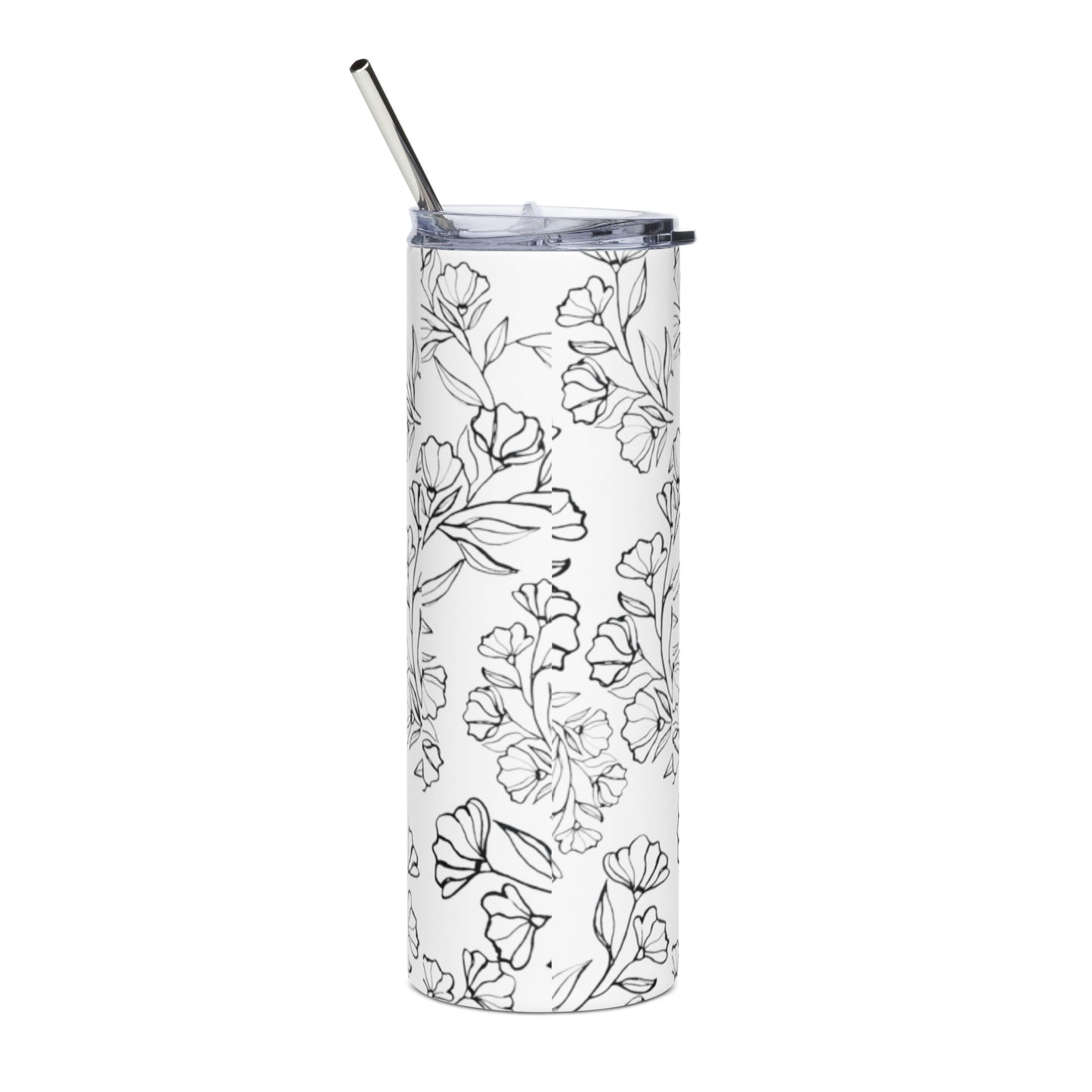 Black Floral Print Stainless steel tumbler