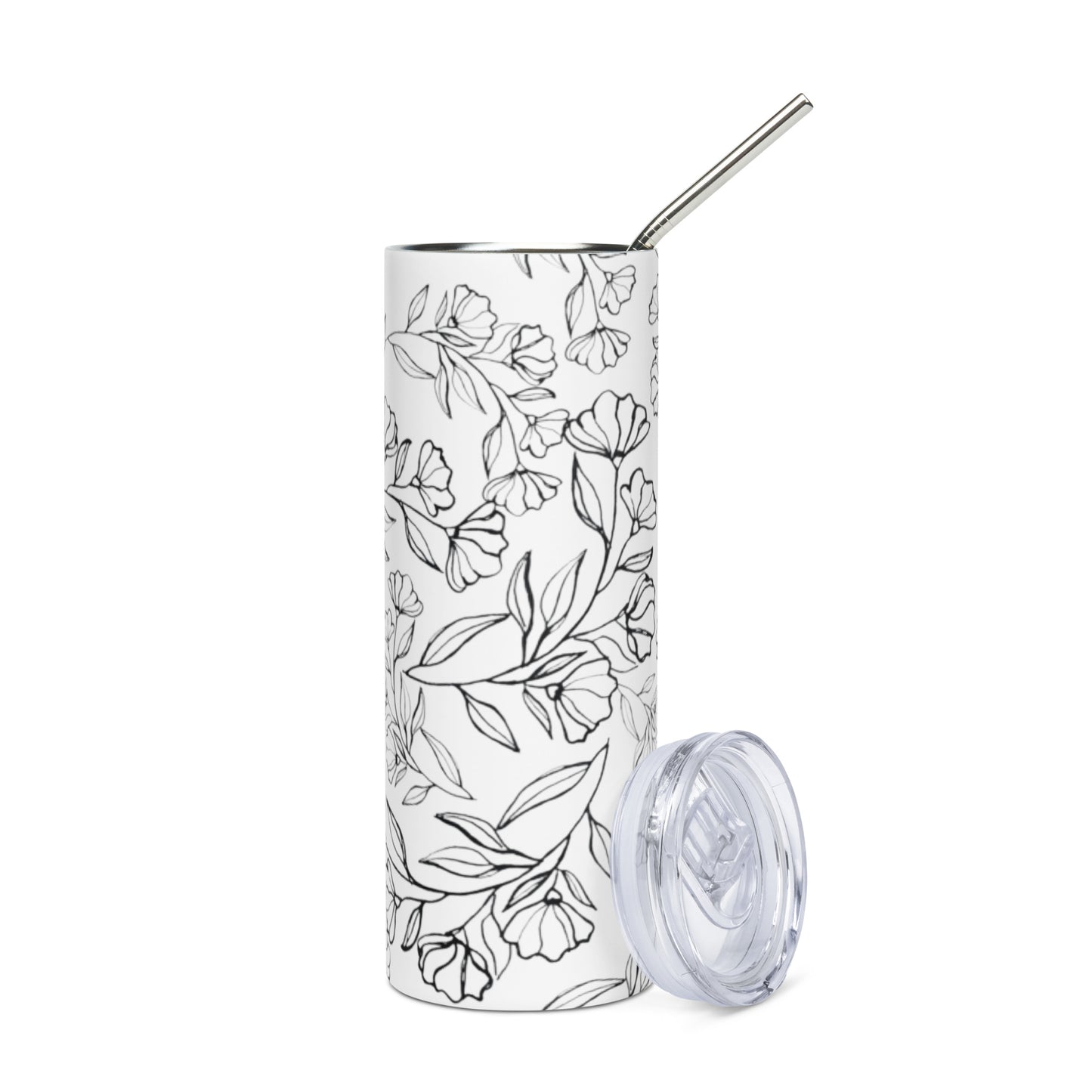 Black Floral Print Stainless steel tumbler