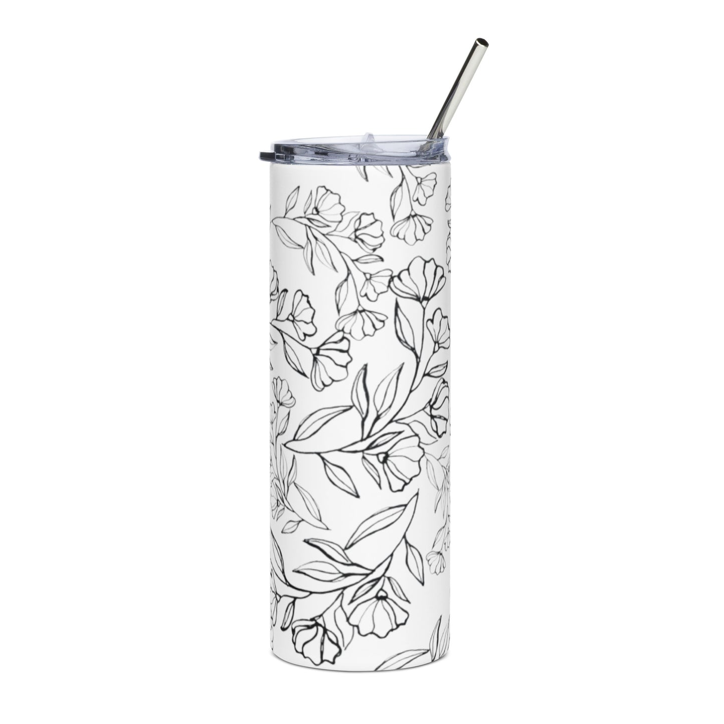 Black Floral Print Stainless steel tumbler