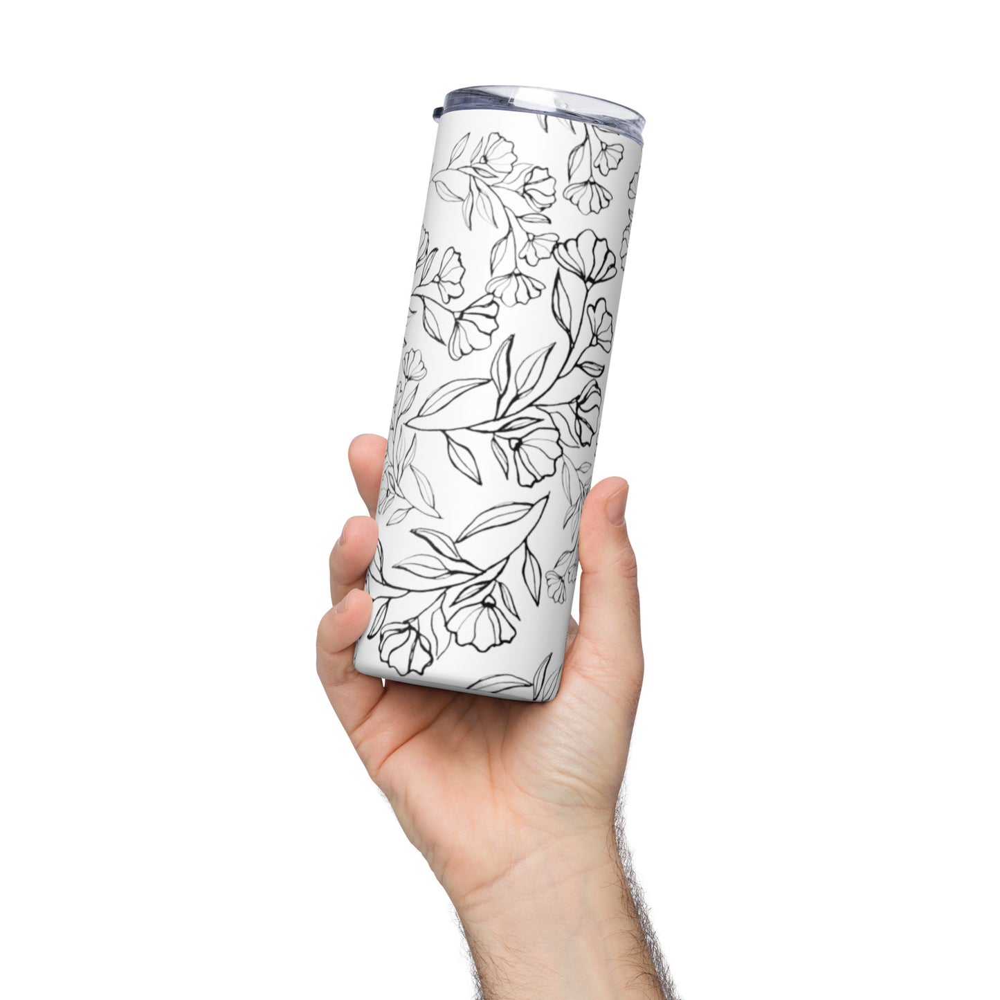 Black Floral Print Stainless steel tumbler