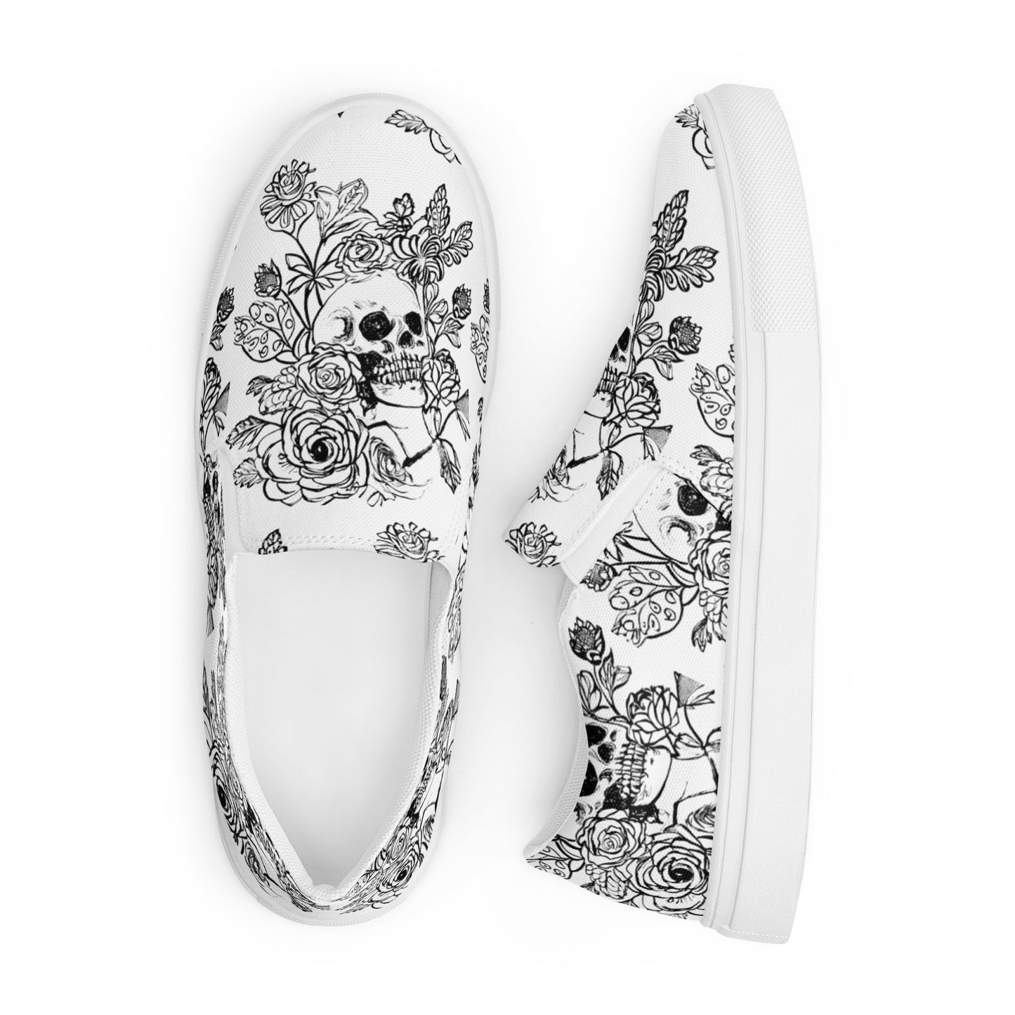 Skull and Flowers Women’s slip-on canvas shoes