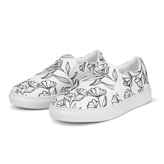 Black Floral Women’s slip-on canvas shoes